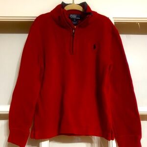 ❄️ 🇺🇸 EUC Polo Ralph Lauren Red Navy Boys Cotton Quarter Zip Sweater Size 6